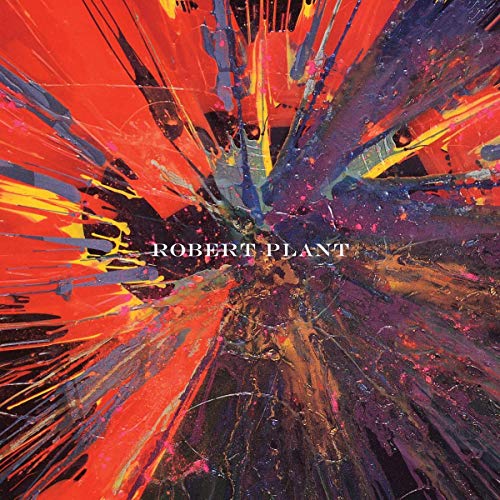 Robert Plant album cover: abstract red and gold paint splatters.