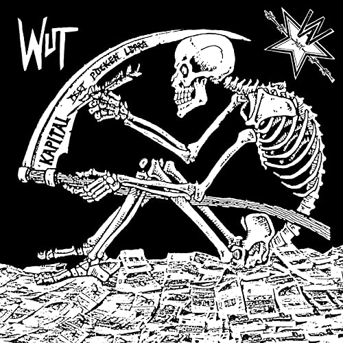 Black and white album cover featuring a skeletal figure with a scythe.