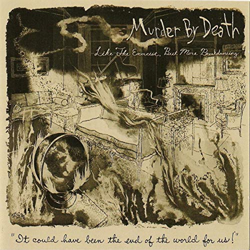 Sepia-toned album cover depicting a chaotic, haunted room with a floating head.