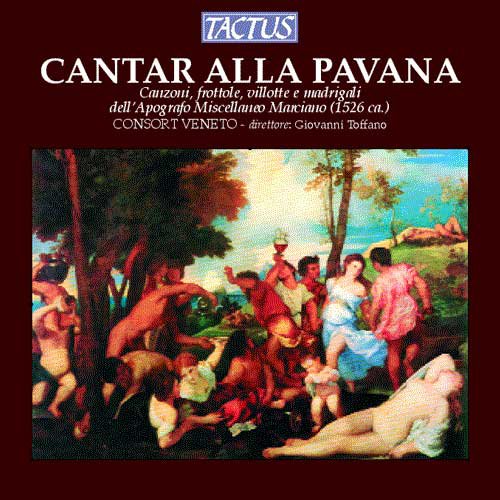 "CD cover with a Renaissance painting of people in a landscape, brown background."