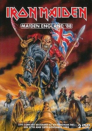 DVD cover art for Iron Maiden's "Maiden England '88" concert, featuring a medieval warrior on horseback.