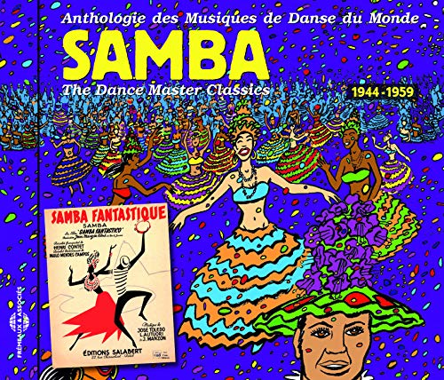 CD cover for “Samba” featuring colorful illustrations of dancers and vintage poster.