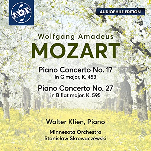 CD cover for Mozart piano concertos featuring blossoming trees and text.