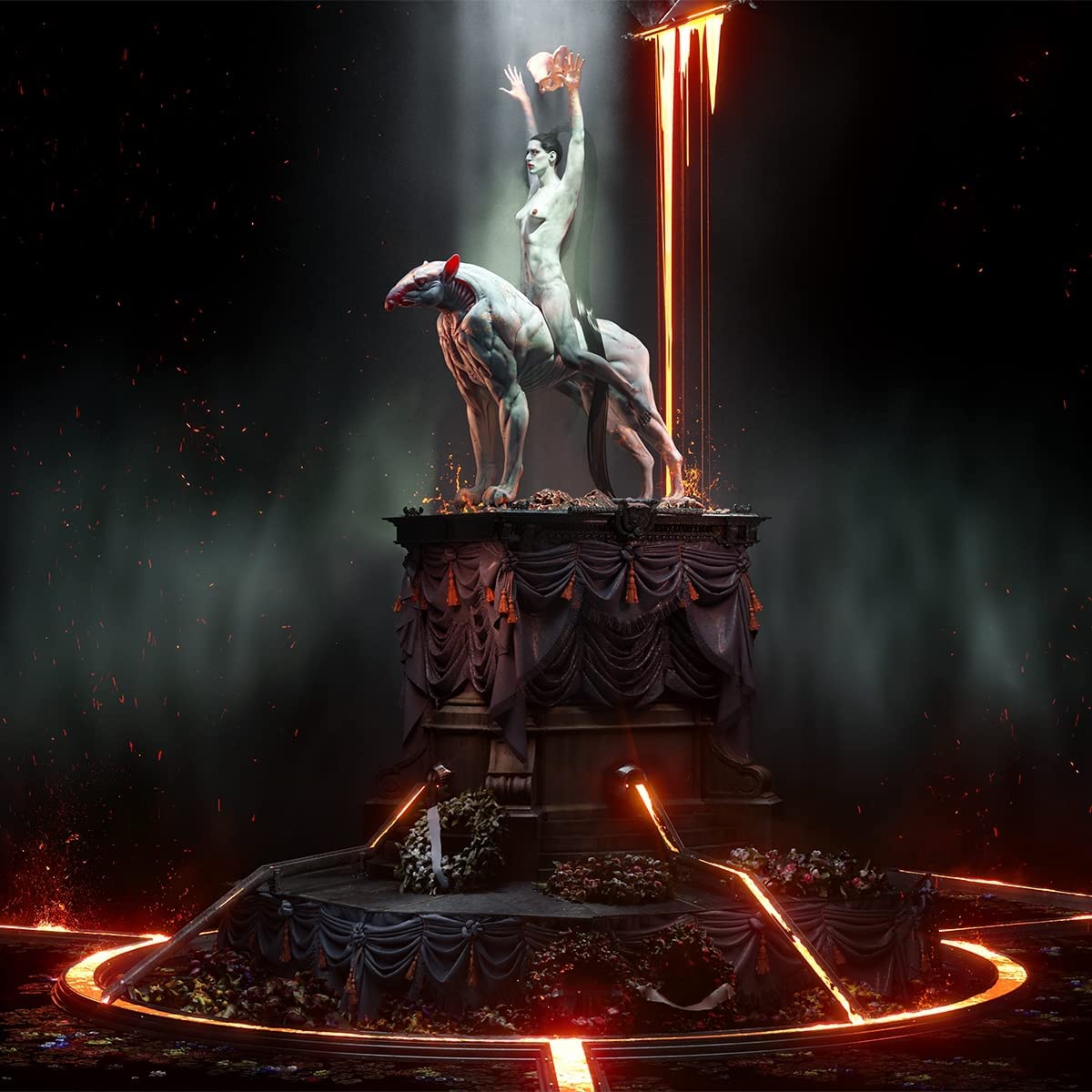 CD cover: figure with horse head atop ornate pedestal, dark background.