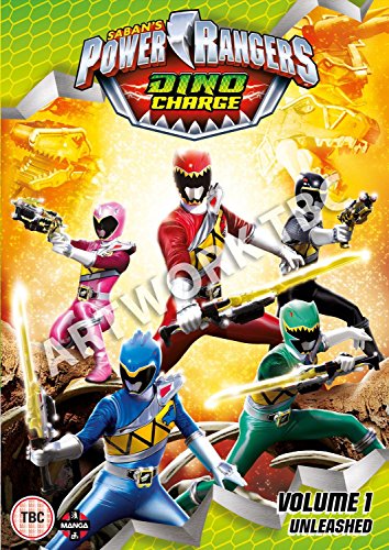 "DVD cover featuring five Power Rangers in dynamic poses with bright, action-packed background."