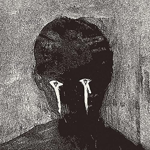 Black and white illustration of a person with tear-like markings.
