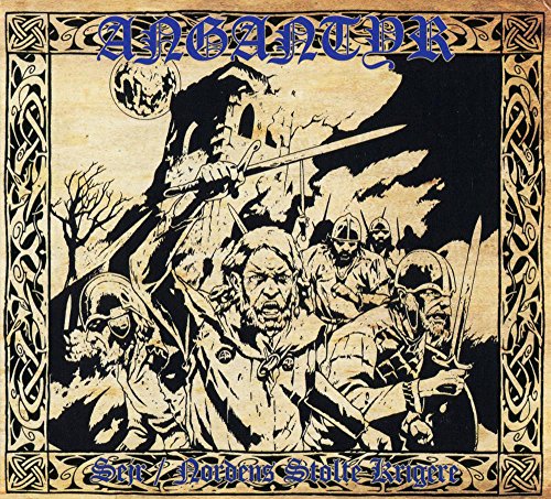 CD cover: Dark illustration of warriors with swords, mountainous landscape.