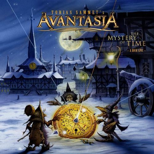 "Album cover art for Avantasia - The Mystery of Time featuring medieval fantasy scene."