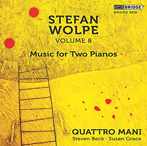 CD cover for Stefan Wolpe’s “Quattro Mani,” featuring abstract yellow art.