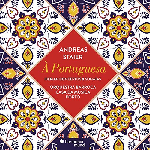 CD cover with red and blue Portuguese tile pattern, text “Andreas Staier”.