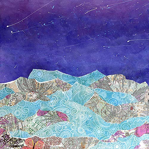 The image depicts a vibrant, abstract artwork featuring layered, wavy shapes in shades of blue, purple, and pink. For accessibility purposes, a suitable alt text could be: "Abstract artwork with layered blue and purple shapes and swirling patterns."