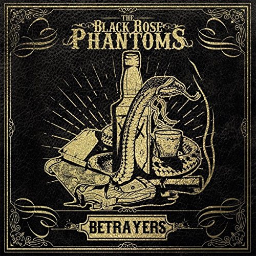 Gold-toned album cover featuring a snake, bottle, and books on black.