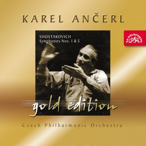 CD cover with conductor Karel Ančerl and gold gradient background.
