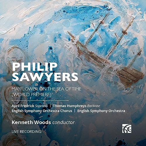 CD cover: painting of a ship on swirling blue and white waves, text details.