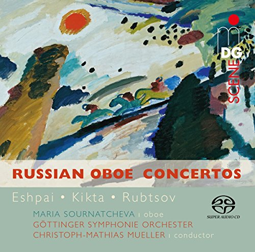 CD cover with abstract painting, text “Russian Oboe Concertos”, and artist name.