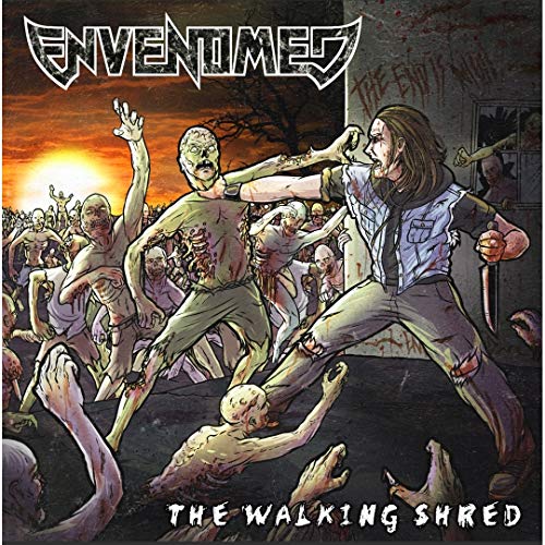 CD cover: zombies attacking a man with a knife, orange background.