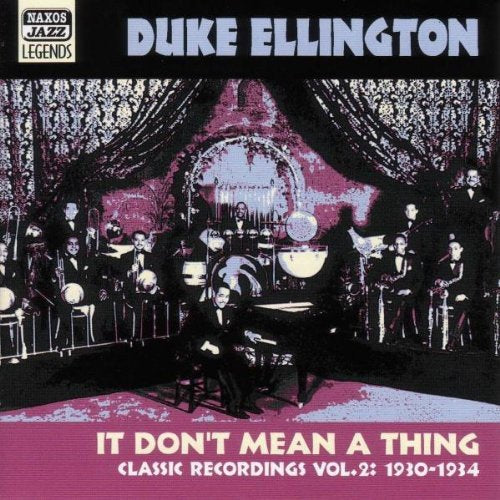 "Duke Ellington album cover with a black-and-white band image and purple accents."