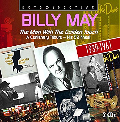 CD cover with collage of black-and-white photos of Billy May and musical instruments.