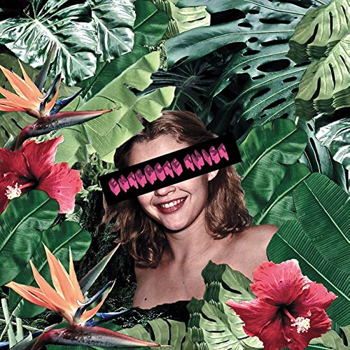 "Vinyl album cover featuring a woman surrounded by tropical leaves and flowers."