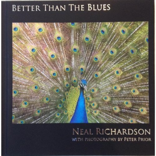 Book cover with a peacock displaying its vibrant feathers, on a black background.