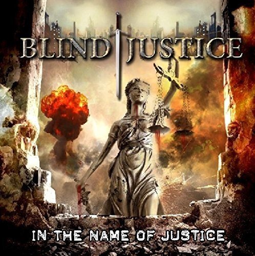 CD cover: statue of Justice amidst destruction and fire.
