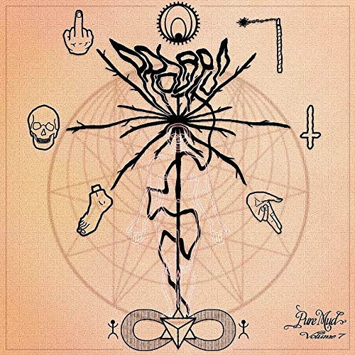 The image is a CD cover with a peach background and black illustrations. For accessibility purposes, a suitable alt text could be: "Peach CD cover with black abstract figure and symbols."