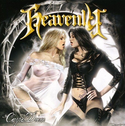 CD cover: two women in gowns, dark background, band name "Heavenly".