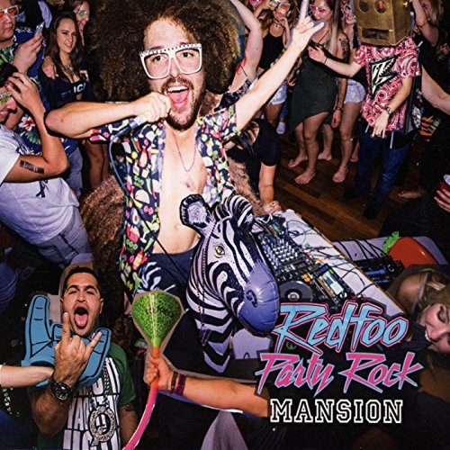 "Album cover featuring Redfoo surrounded by a lively party crowd, text 'Redfoo Party Rock MANSION'."