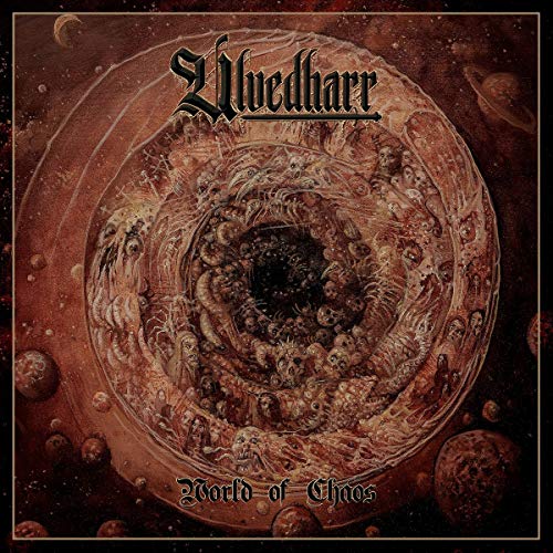 Dark, swirling album cover for Ulvedharr’s “World of Chaos” vinyl record.