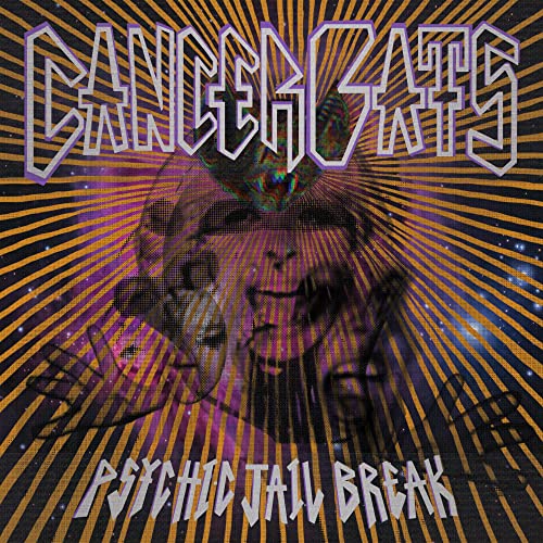 Album art with stylized text over a distorted face and yellow sunburst background.