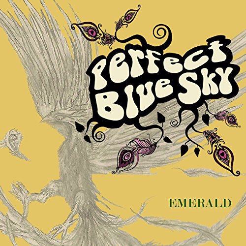 CD cover with illustrated bird, swirling designs, and text “Perfect Blue Sky Emerald”.