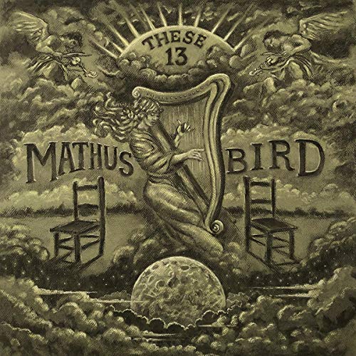 Vintage-style CD cover with harp, angels, and moon illustration.