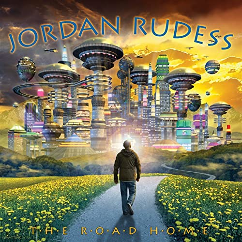CD cover: futuristic cityscape with a lone figure walking a path.