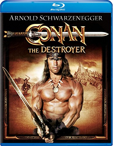 Blu-ray cover for "Conan The Destroyer" featuring Arnold Schwarzenegger with a sword.