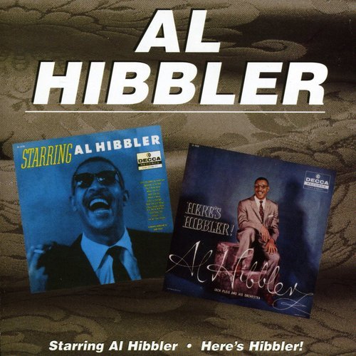 "Two Al Hibbler album covers on a brown patterned background with white text."