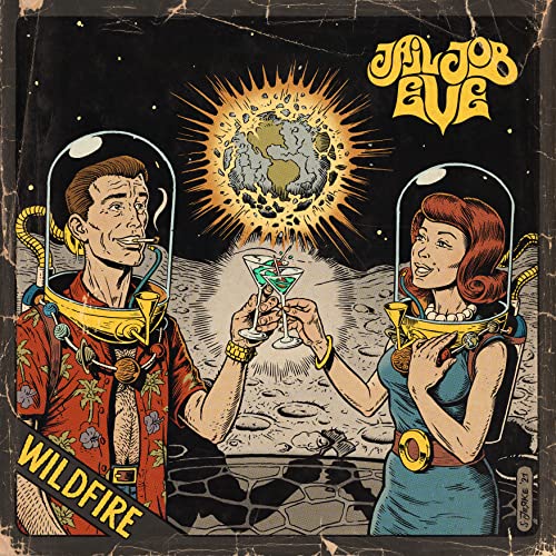 CD cover: couple in space suits toasting on a moon surface.