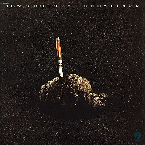 Tom Fogerty’s “Excalibur” vinyl album cover: a sword in a stone, dark background.