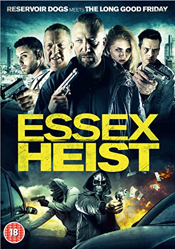 DVD cover for "Essex Heist" featuring armed figures and city backdrop.