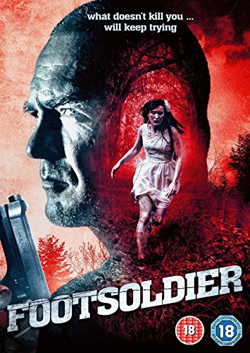 The image shows a DVD cover for "Footsoldier" with a woman and a man's face.