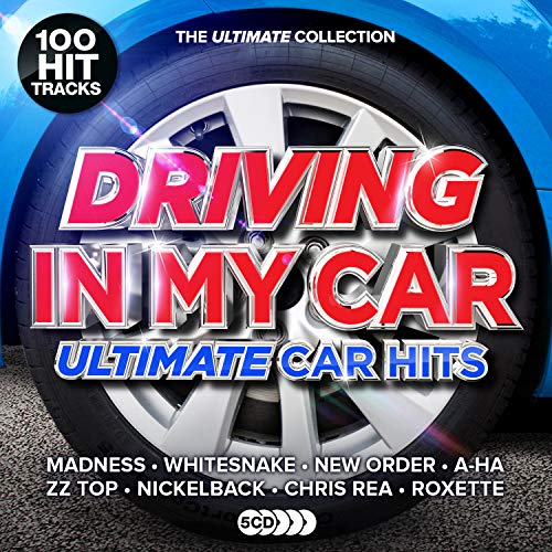 "CD cover with 'Driving in My Car' text and a blue car's wheel."