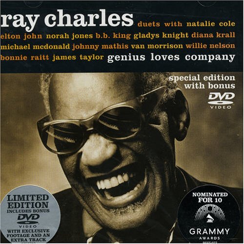 Ray Charles “Genius Loves Company” CD+DVD cover with artist portrait.