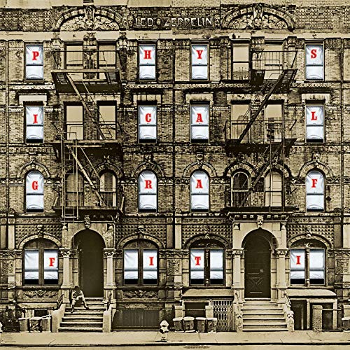 Album cover for Led Zeppelin’s “Physical Graffiti” featuring a building facade.