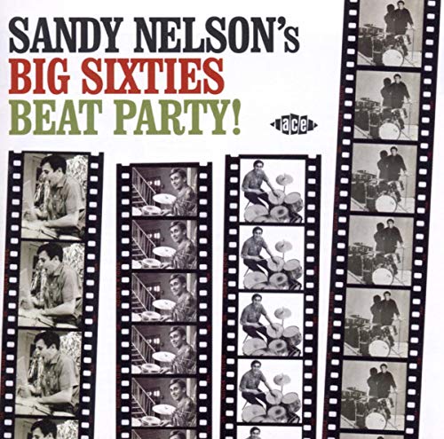 CD cover for Sandy Nelson’s “Big Sixties Beat Party!” with filmstrip imagery.
