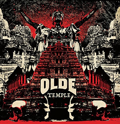 The image depicts a CD cover with a striking design. The alt text for this image could be: "CD cover art featuring a temple, skulls, and a central figure."