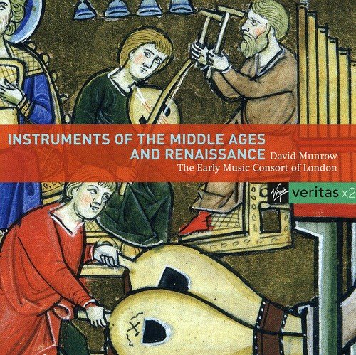 "Medieval music CD cover featuring men playing various instruments in a medieval illustration."