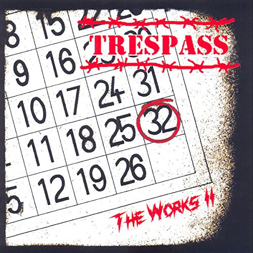 CD cover for Trespass’ “The Works II” with barbed wire and numbers.