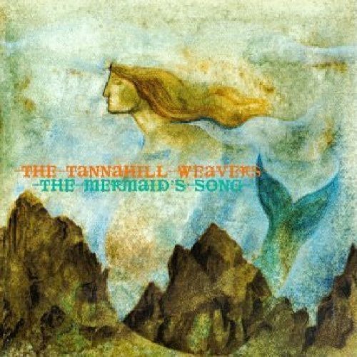 "Album cover art featuring a mermaid floating above rocky mountains."