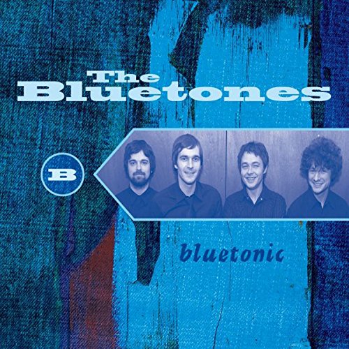 "Blue album cover with band name, four band members' photos, and album title 'bluetonic'."