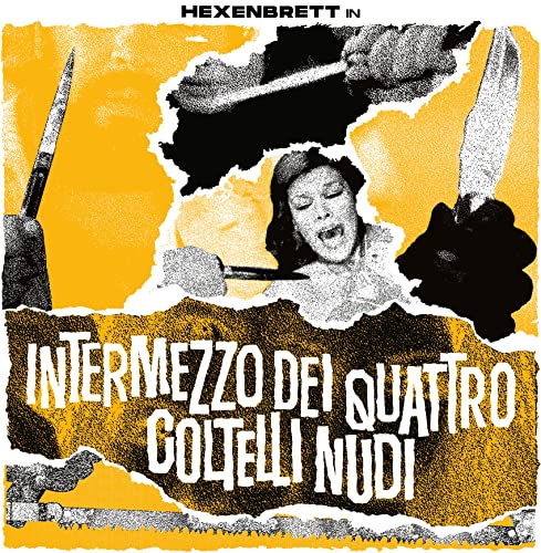 Yellow album cover with a distressed image of a woman and knives.
