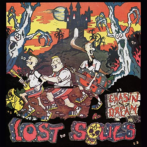 Cartoon band playing instruments before a spooky castle under a moon.